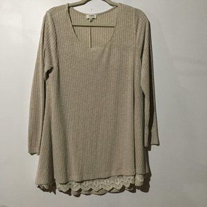 Umgee long Sleeve Tan Short Dress Sweater M